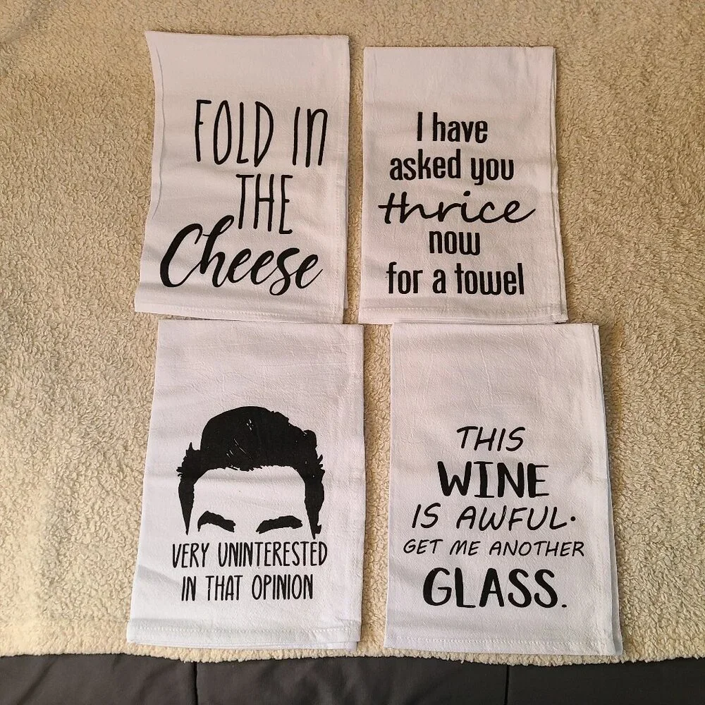 Set of Four White/Black Schitt's Creek Hand Towels